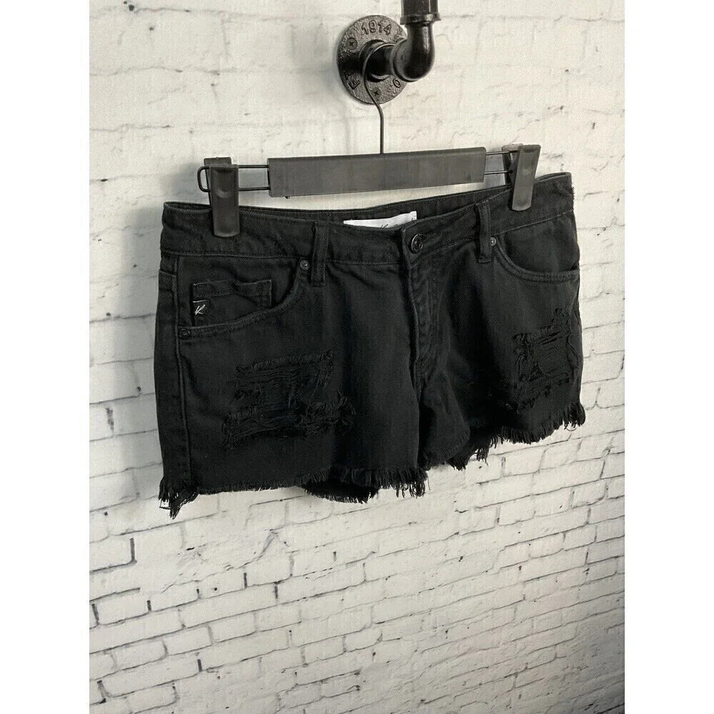 KanCan Womens Black Distressed Cutoff Shorts Cotton Pockets Size S T2